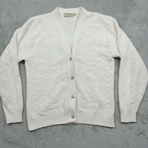Vintage LL Bean Sweater Womens Medium White‎ Knit Button Up Cardigan